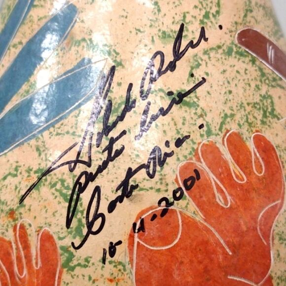 Vintage Costa Rican Hand Made & Painted Frog Motif Boho Vase Signed by Artist - Picture 4 of 9